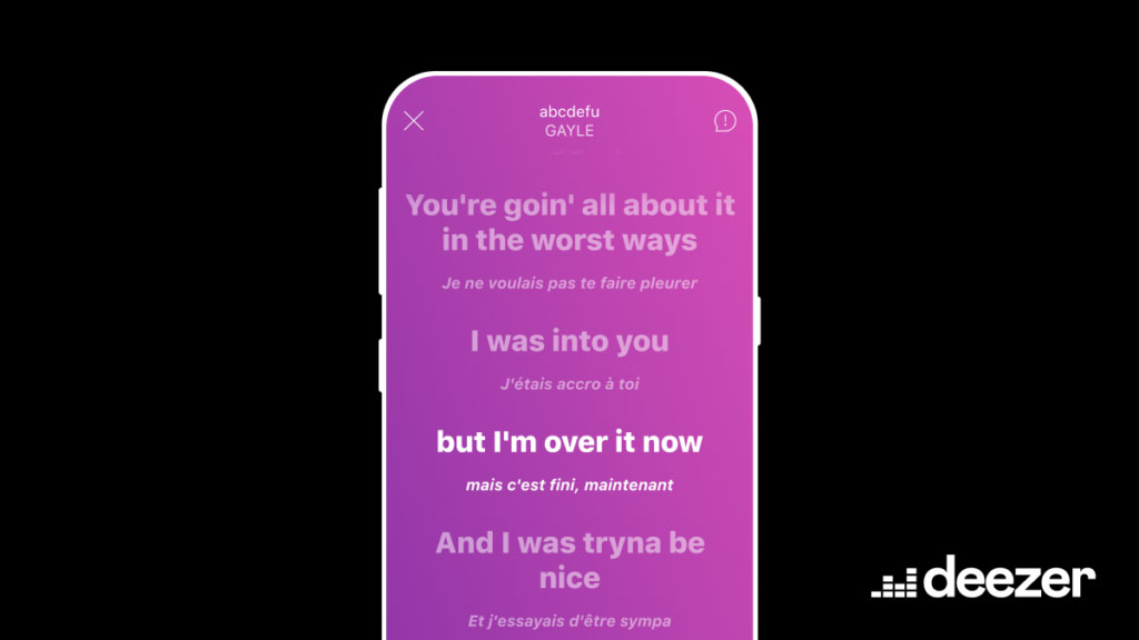Lyrics and translation feature on Deezer